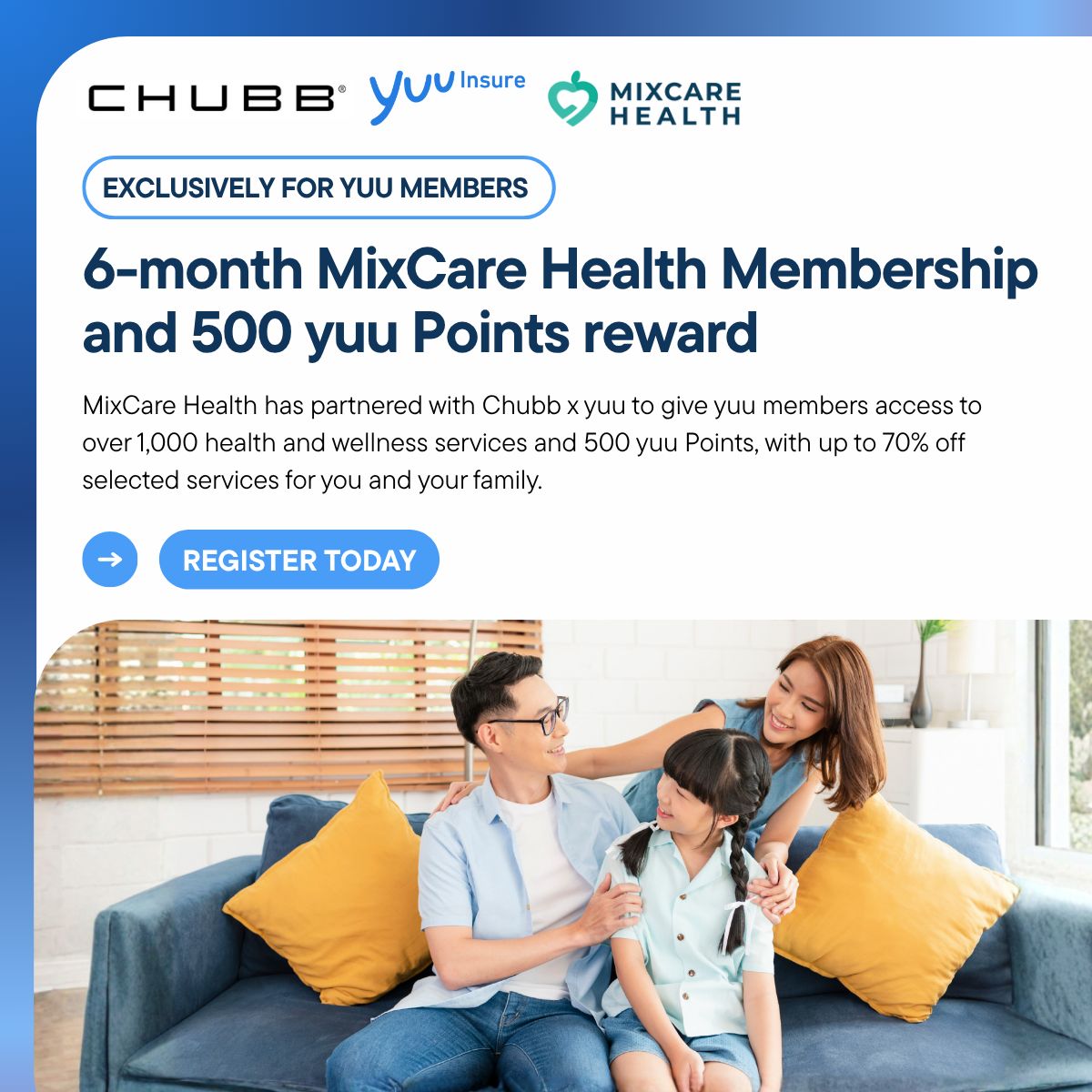 Chubb x yuu Insure x MixCare Health &mdash; 6-month MixCare Health Membership and 500 yuu Points reward, exclusively for yuu members